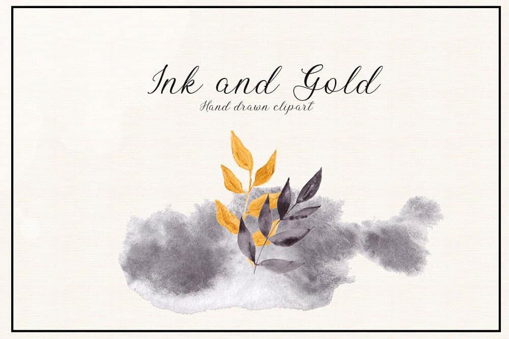 Ink and Gold. Hand drawn clipart