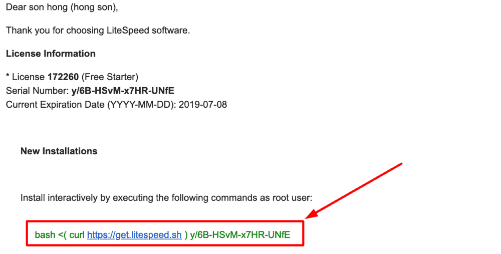 Email cài đặt litespeed