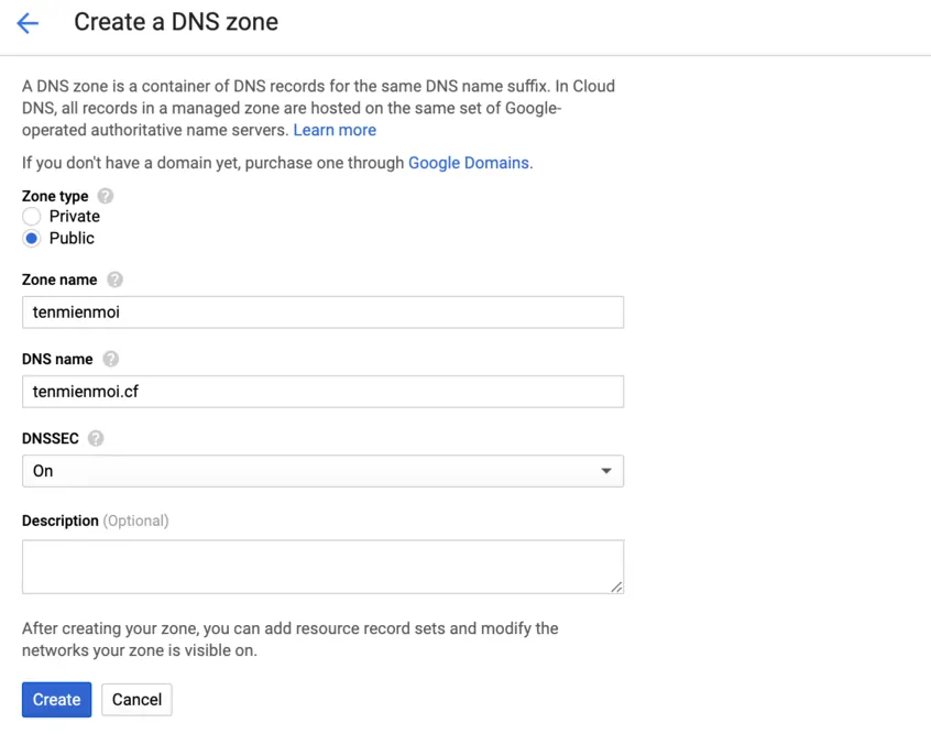 create a DNS zone